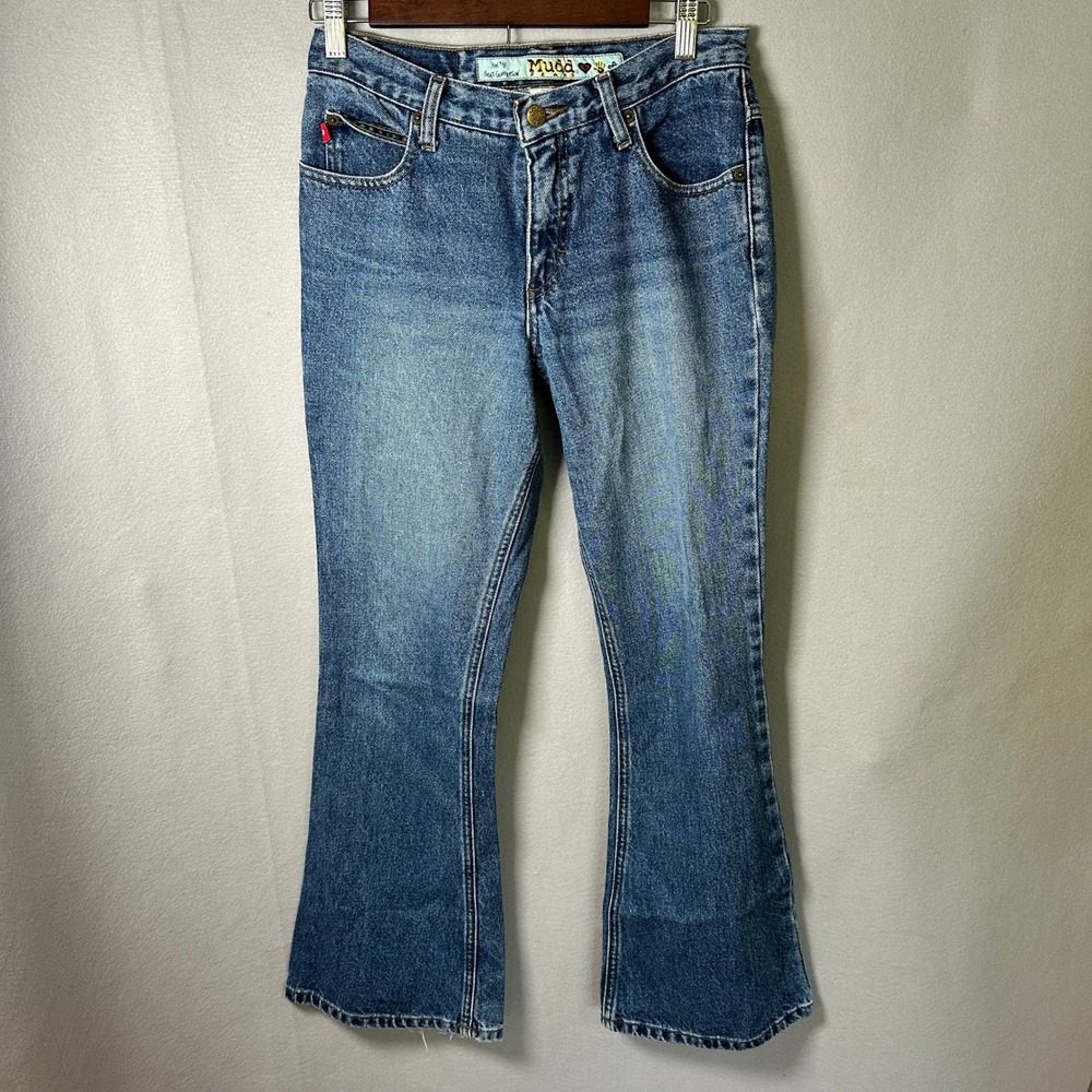 VTG Mudd Flare Jeans Womens 3 Blue Medium Wash Y2K Denim High Rise Retro